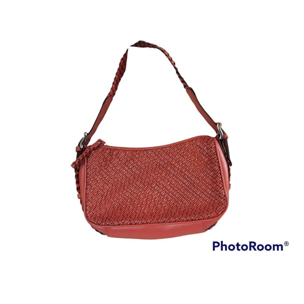 Talbots Leather Coral Purse Shoulder Braided Basket Weave Hand Bag
